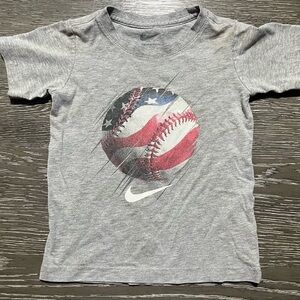 Nike Kids Gray Tee with Patriotic Baseball Graphic